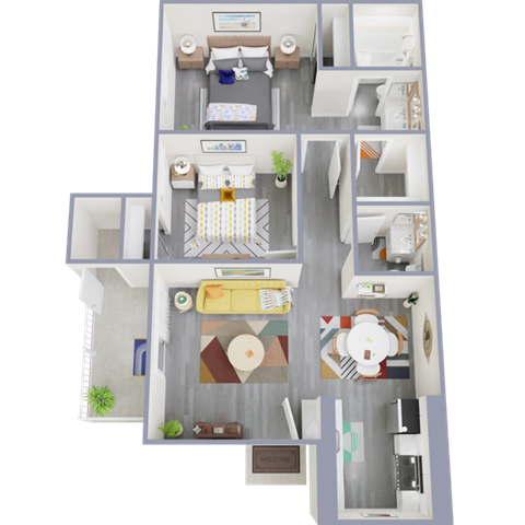 Floor plan for 2 beds, 1.5 baths, 778 sqft